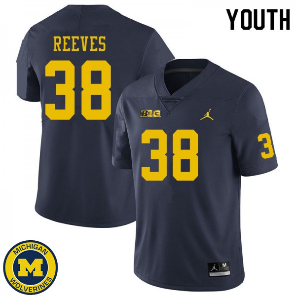 Youth Michigan Wolverines #38 Geoffrey Reeves Navy Fashion Player Jersey